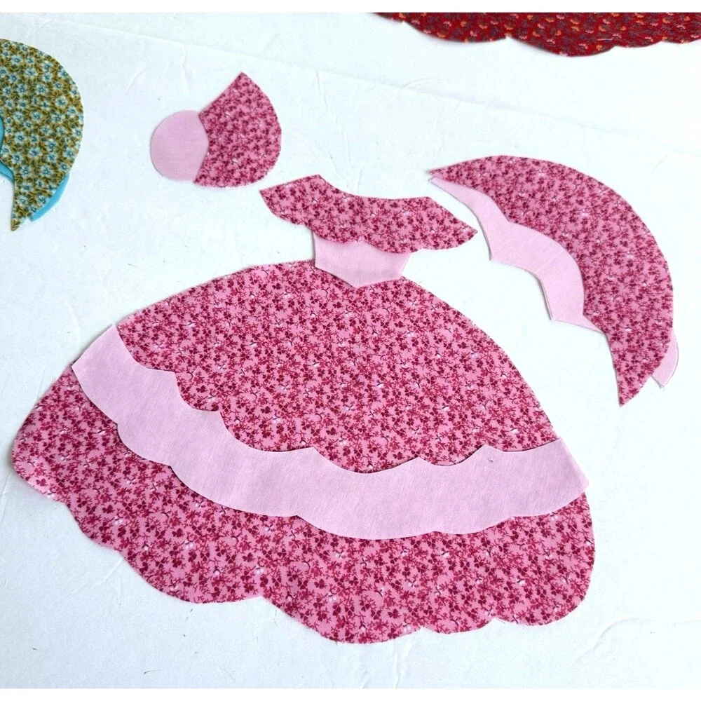 4 Vintage Sunbonnet Sue Southern Belle Quilt Applique Cut Out Pieces for Quilts